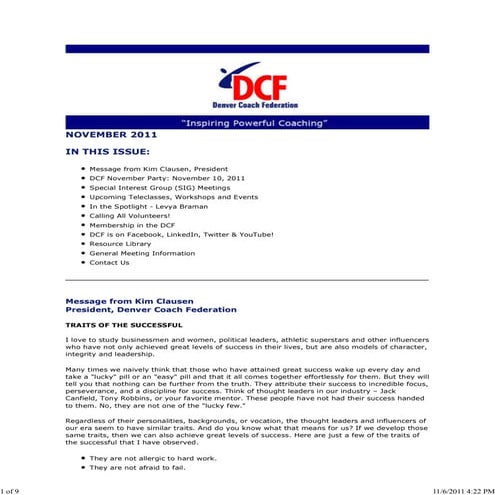 Denver Coach Federation Newsletter November 2011