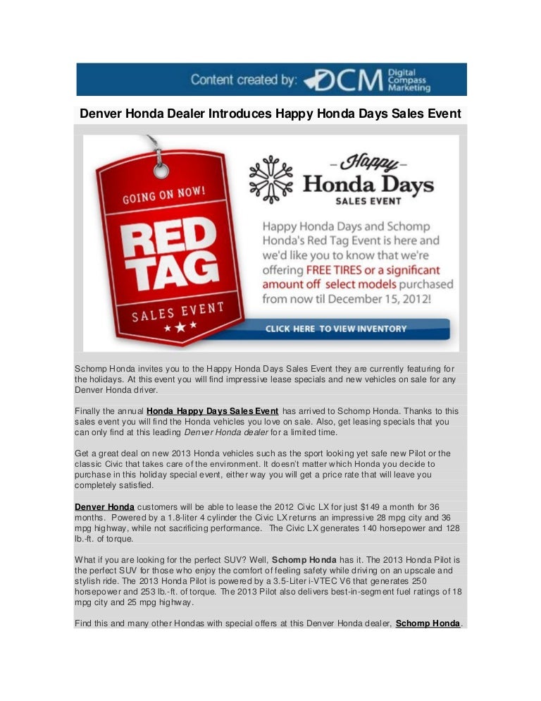 Denver Honda Dealer Introduces Happy Honda Days Sales Event