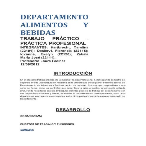 Departamento alimentos y bebidas