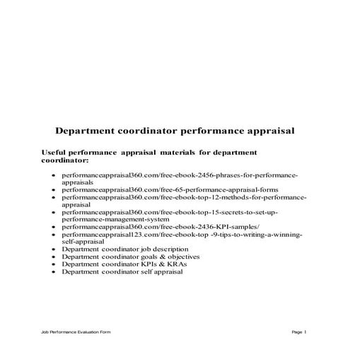 Department coordinator performance appraisal