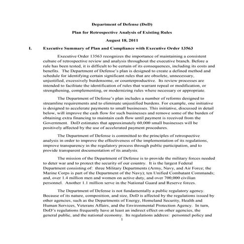DOD Regulatory Reform Plan August 2011