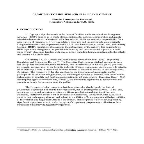 HUD Regulatory Reform Plan August 2011