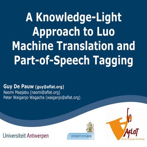 A Knowledge-Light Approach to Luo Machine Translation and Part-of-Speech Tagging