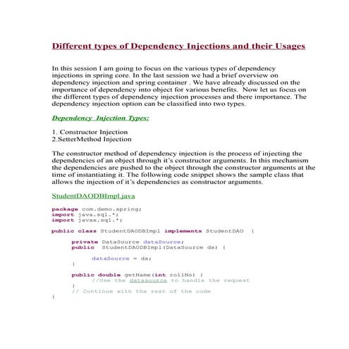 Types of Dependency Injection in Spring | PDF