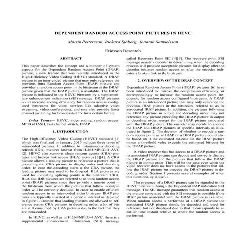 Dependent Random Access Point Pictures in HEVC | PDF