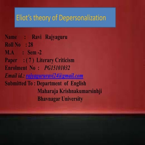 Eliot's theory of Depersonalization 