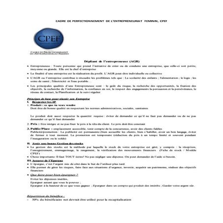 Dépliant de l’entrepreneuse (AGR)