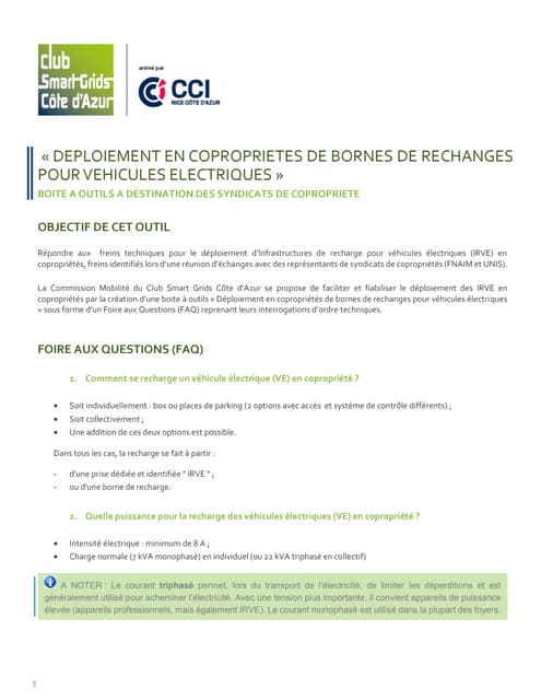 Deploiement infrastructures recharge vehicules electriques copro club smart grids ca
