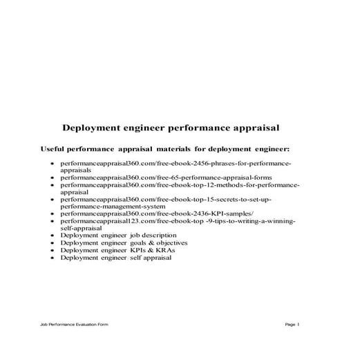 Deployment engineer performance appraisal | DOCX