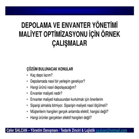 Depolama Ve Envanter Maliyetlerini Dusurme Teknikleri