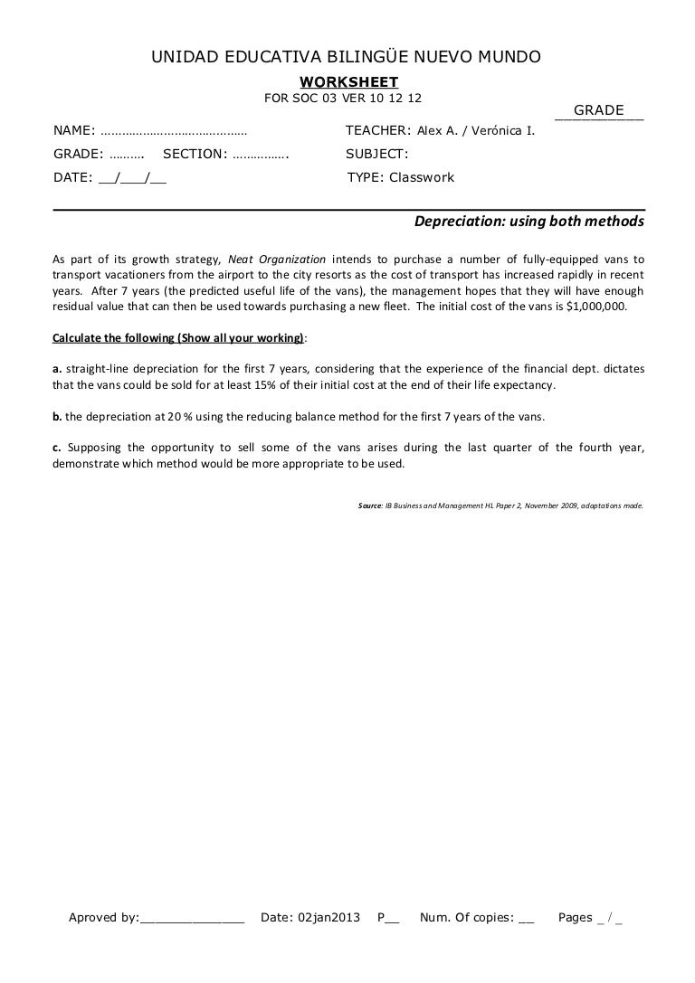 Depreciation Worksheet