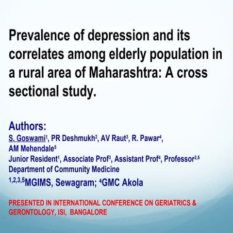 Prevalence of depression and its correlates among elderly population in ...