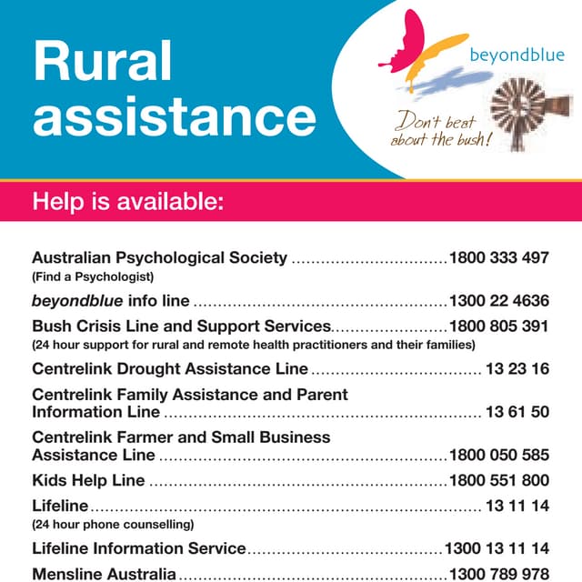 Depression   rural assistance