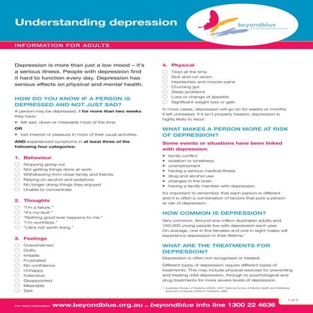 Depression   understanding it - information for adults