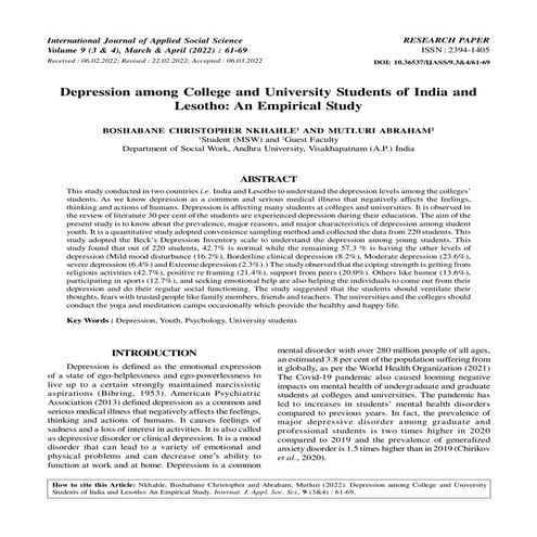 Stress and depression in College Students | PDF