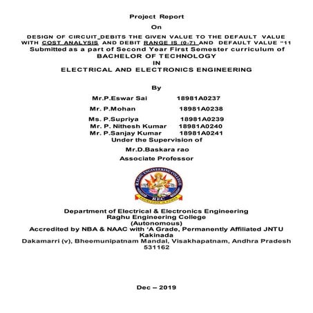 DESIGN OF CIRCUIT DEBITS THE GIVEN VALUE TO THE DEFAULT  VALUE WITH COST ANAL...