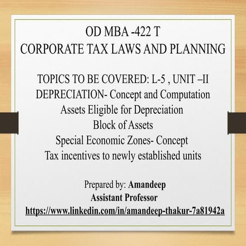 DEPRECIATION- Concept and Computation Assets Eligible for Depreciation  Block...