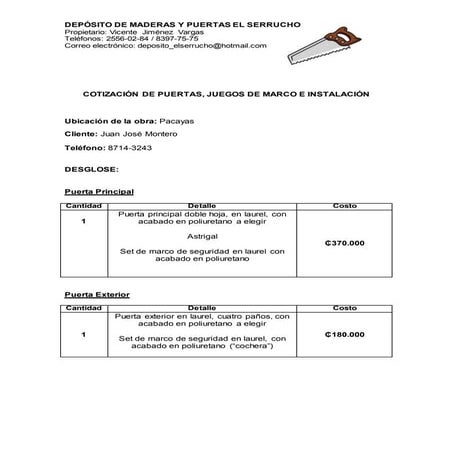 Depósito de maderas el serrucho cotización