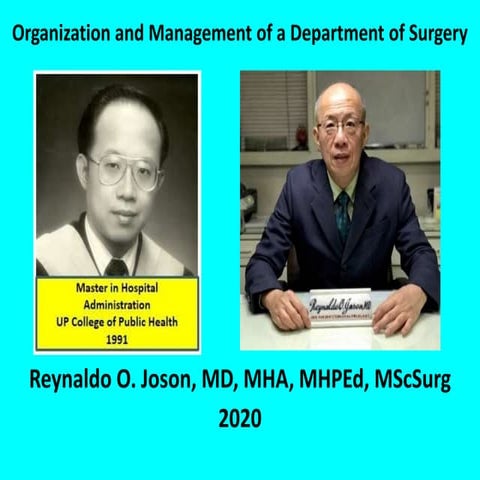 Organization and Management of a Department of Surgery - ROJoson | PPTX