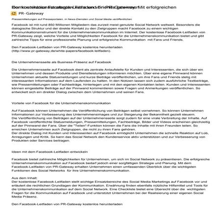 Der kostenlose Facebook-Leitfaden von PR-Gateway: Mit erfolgreichen Kommunika...