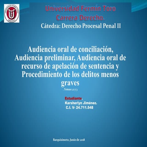 Derecho procesal penal ii presentacion  powerpoint karsherlyn.