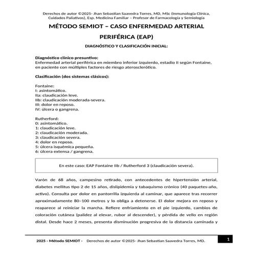 MÉTODO SEMIOT – CASO ENFERMEDAD ARTERIAL PERIFÉRICA (EAP) | DOCX