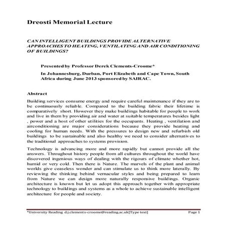 Derek Croome CIBSE paper