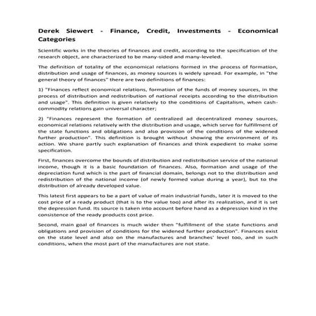 Derek siewert - finance, credit, investments - economical categories