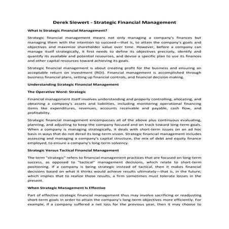 Derek siewert  - strategic financial management