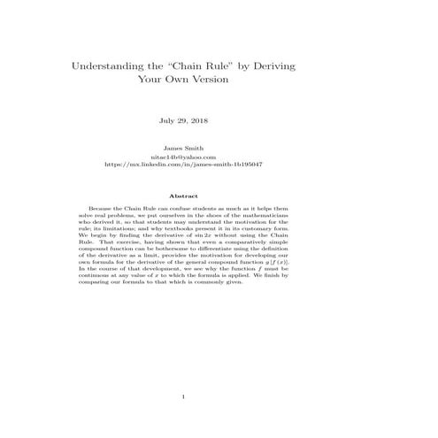 Understanding the "Chain Rule" for Derivatives by Deriving Your Own Version