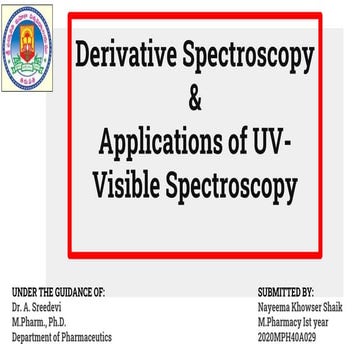 Derivative spectroscopy and applications of uv vis spectroscopy