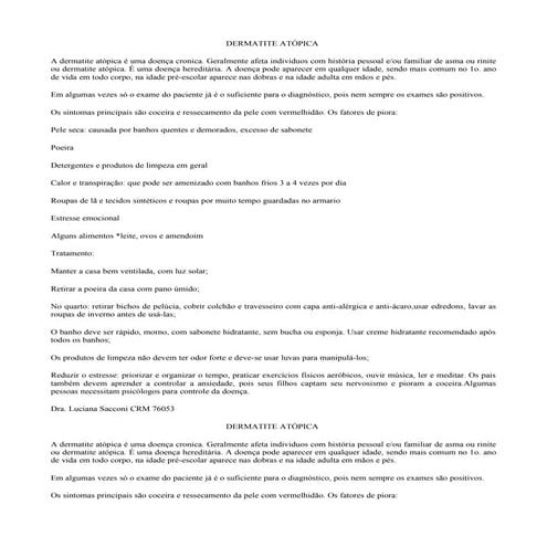 Dermatite atopica orientacao