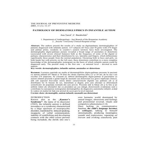 Dermatoglyphics in infantile autism