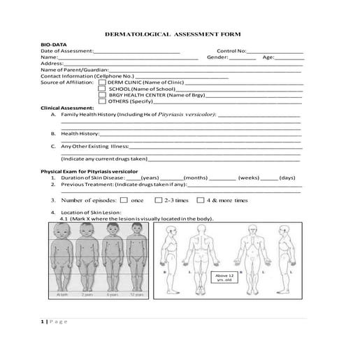 Dermatological Assessment Form - Skin Disorder 