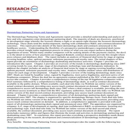 Researchmoz | Dermatology Partnering Terms And Agreements