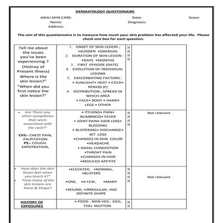 Dermatological Assessment Form - Skin Disorder | DOCX