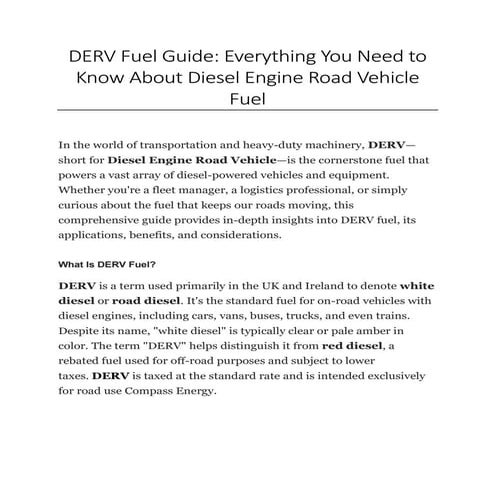 DERV Fuel Guide: Everything You Need to Know About Diesel Engine Road ...