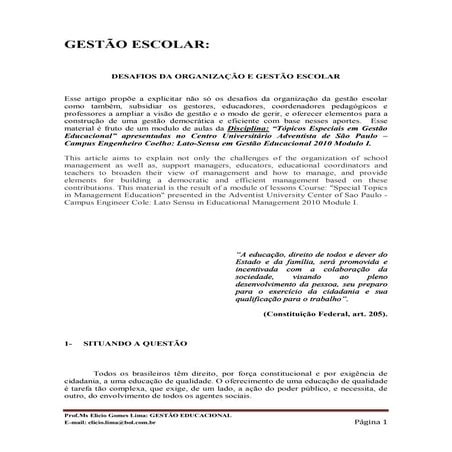 Desafios da organização e gestão escolar | PDF