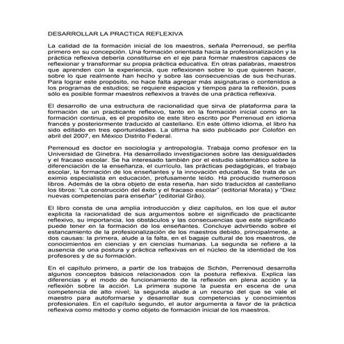 Desarrollar la practica reflexiva