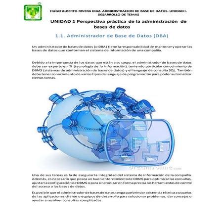 ADMINISTRACION DE BASE DE DATOS UNIDAD 1