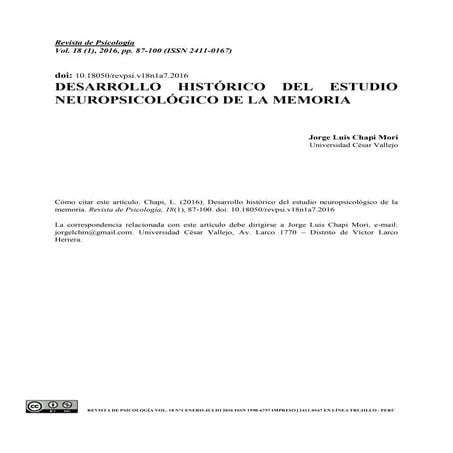 DESARROLLO HISTÓRICO DEL ESTUDIO NEUROPSICOLÓGICO DE LA MEMORIA