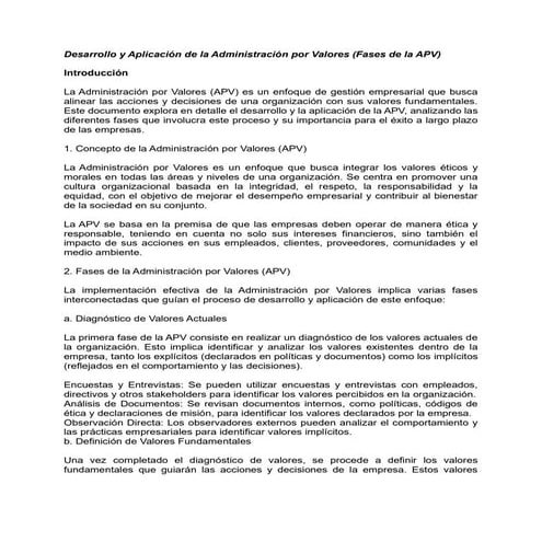 Desarrollo y Aplicación de la Administración por Valores