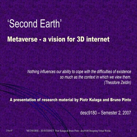 Second Earth - Metaverse a vision for 3D internet