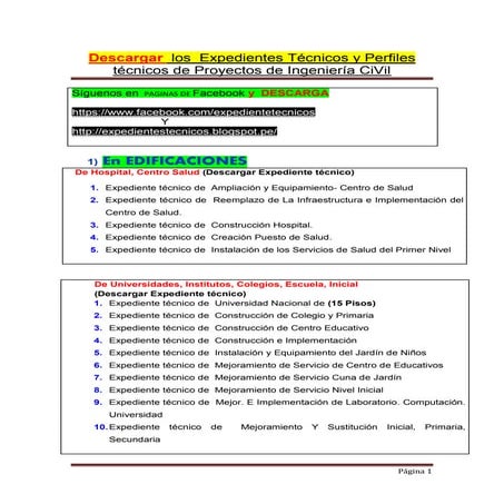 Descargar expedientes tecnicos y perfiles tecnicos de ingenieria civil