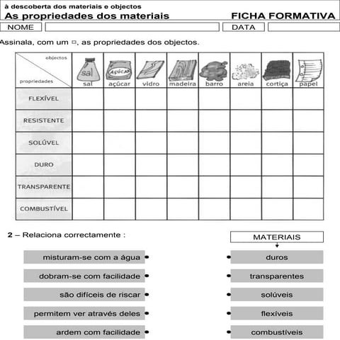 à Descoberta dos materiais e dos objectos