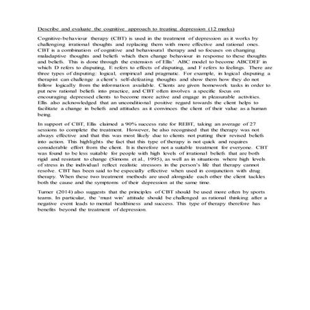 Describe and evaluate the cognitive approach to treating depression
