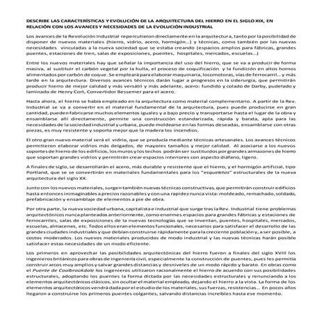Describe las características y evolución de la arquitectura del hierro en el ...