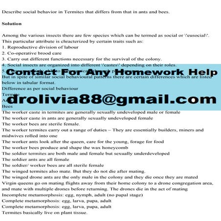 Describe social behavior in Termites that differs from that in ants .pdf