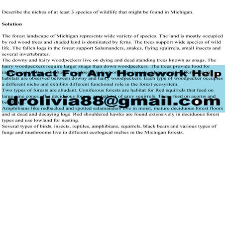 Describe the niches of at least 3 species of wildlife that might be .pdf