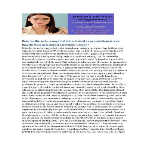 Describe the various ways that water is used as an.docx